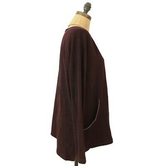 Max Studio Sweatshirt M Kangaroo Pocket Pullover White Stitching Purple NWT B2 - Picture 2 of 5